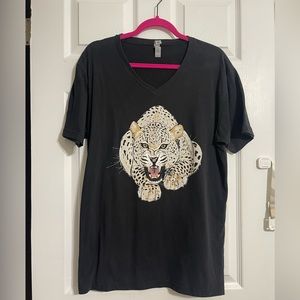 August Bleu Leopard V Neck Tee